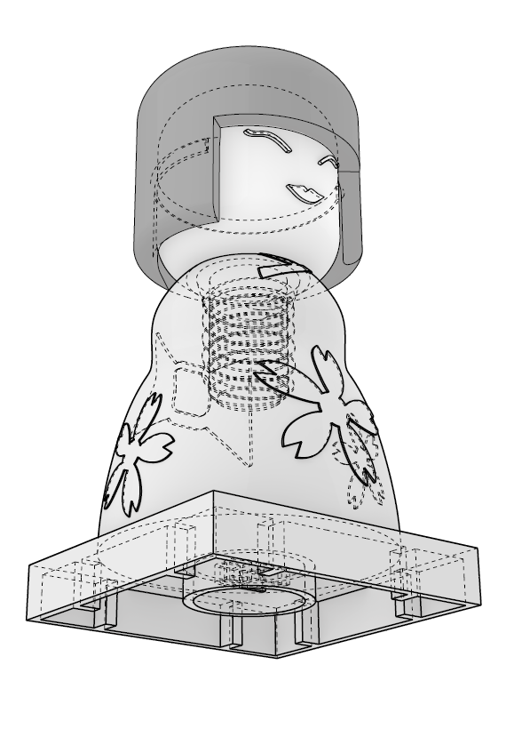 technical drawing of kokeshi doll 